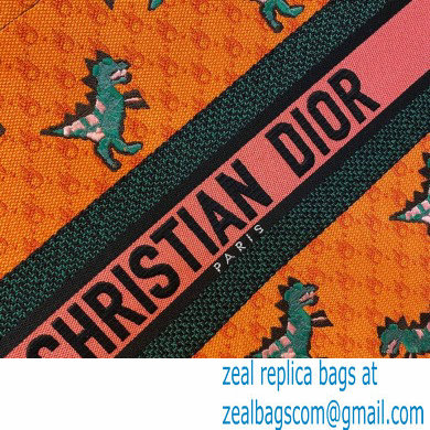 Dior Book Tote Bag in Multicolor Dragon  &  Fire Embroidery Orange 2021